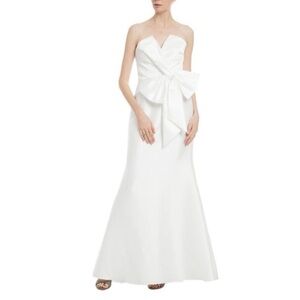 NYT Badgley Mischka Bow Strapless Gown White